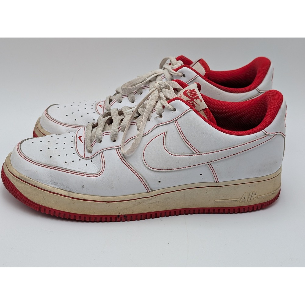 Nike Air Force 1 Low Mens 12 White Red CV1724-100 Contrast Stitch Retro Sneaker
